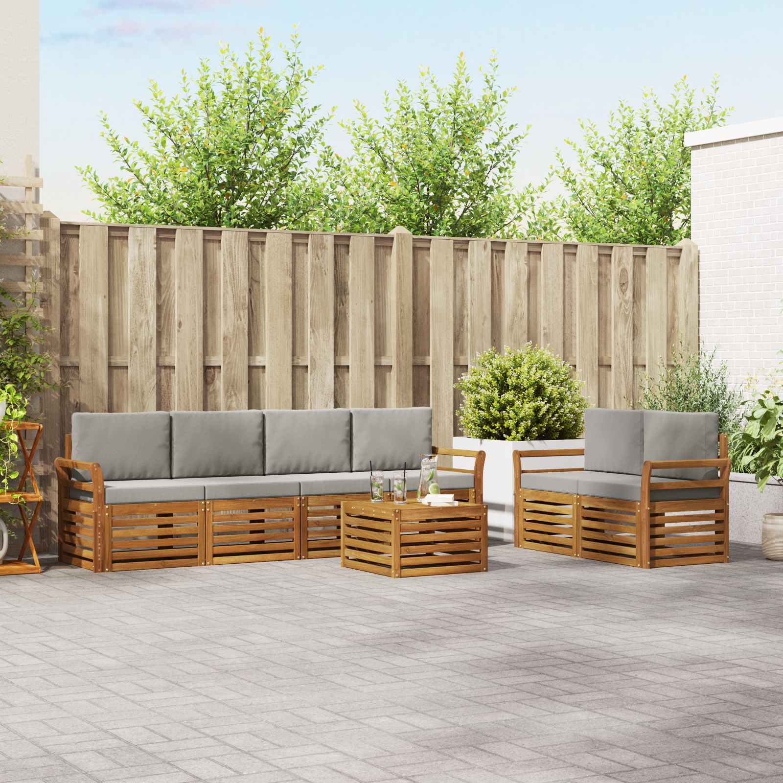 Set vanjskih sofa 7 pcs Prirodna i svijetlo siva