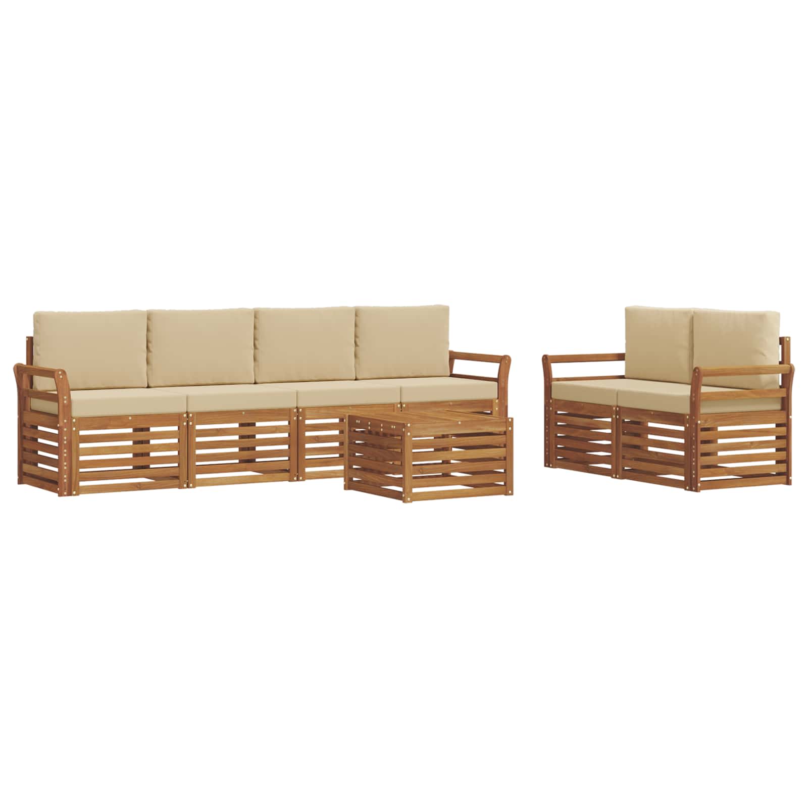 Set vanjskih sofa 7 pcs Prirodna i bež Čvrsto drvo akacije