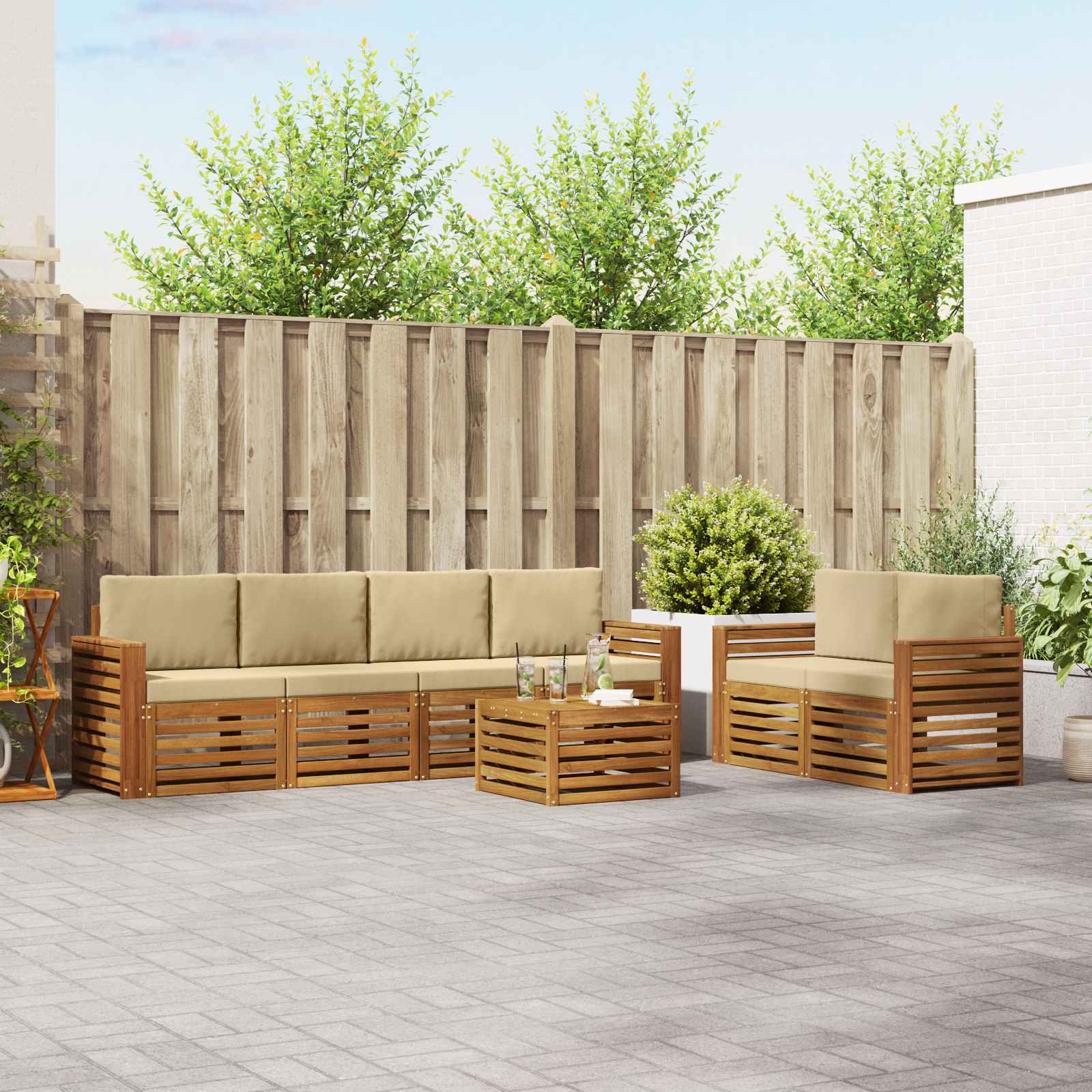 Set vanjskih sofa 7 pcs Prirodna i bež Čvrsto drvo akacije