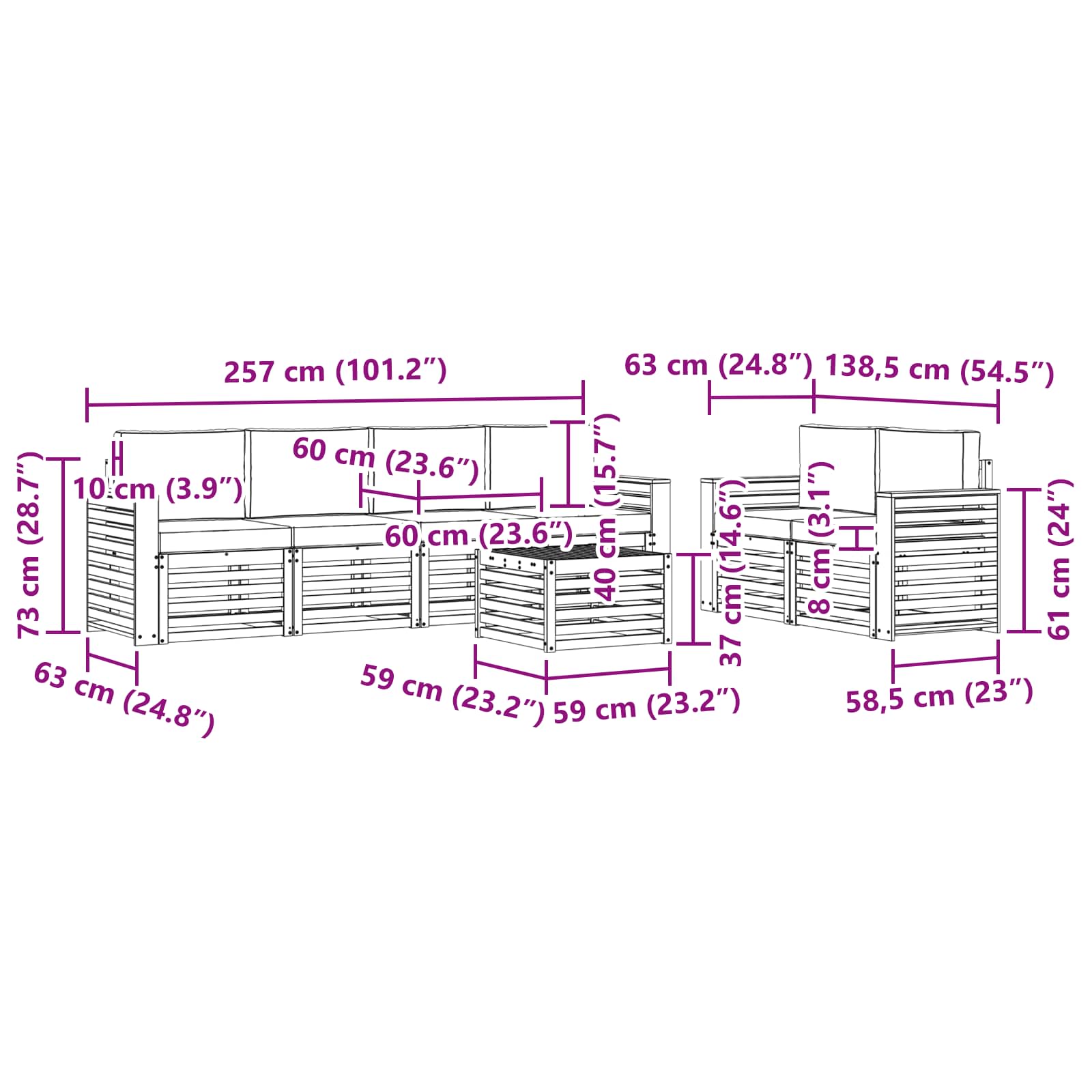 Set vanjskih sofa 7 pcs Prirodna i bež Čvrsto drvo akacije