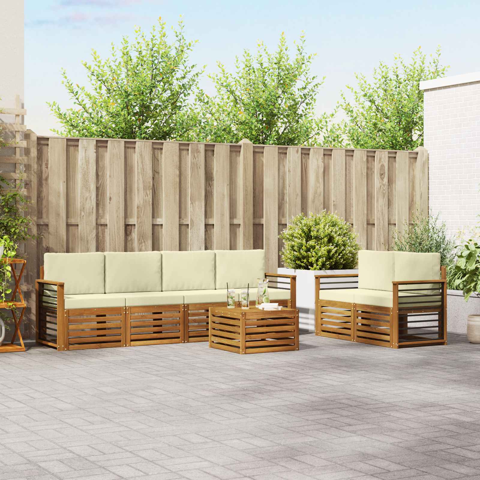 Set vanjskih sofa 7 pcs Prirodna i krem Čvrsto drvo akacije