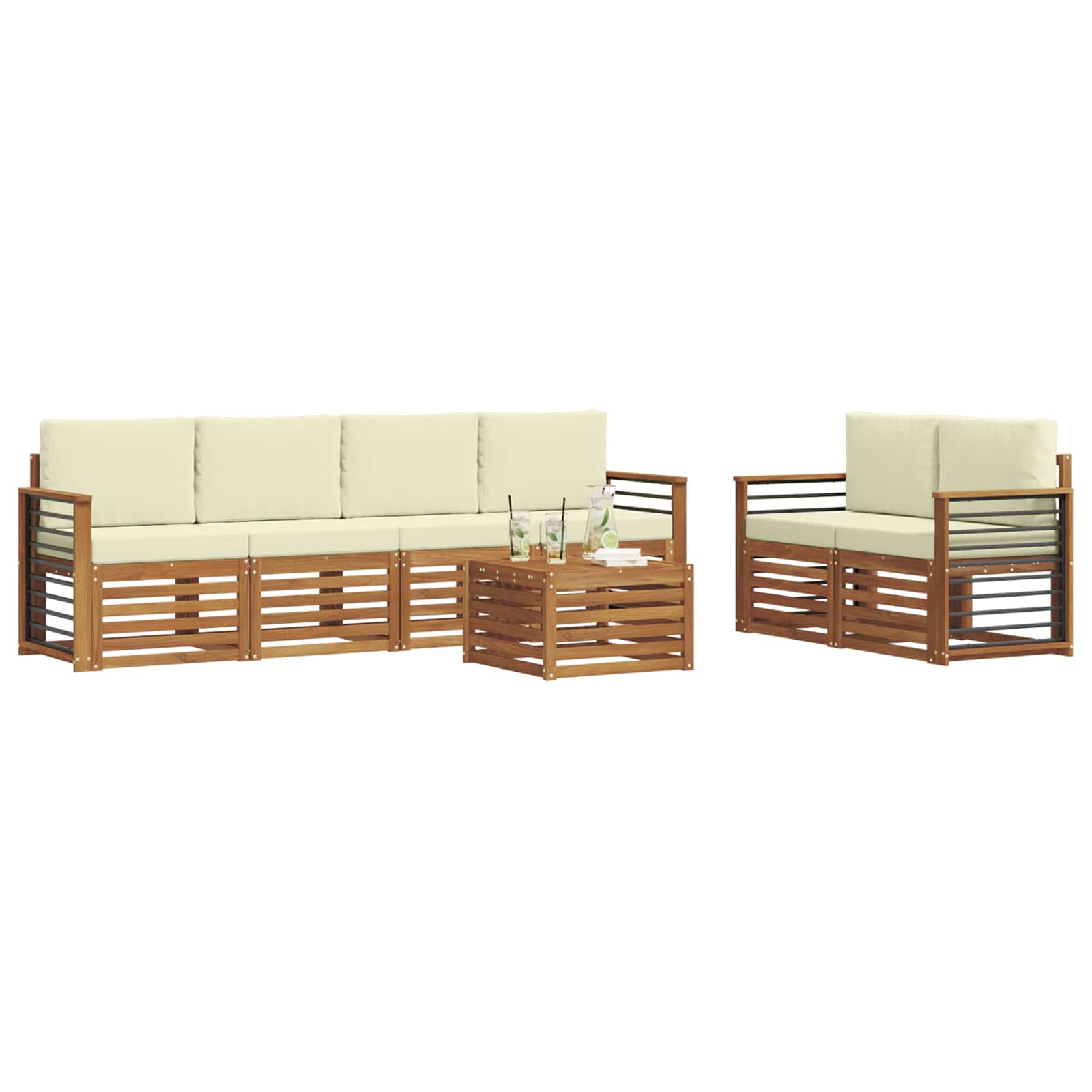 Set vanjskih sofa 7 pcs Prirodna i krem Čvrsto drvo akacije