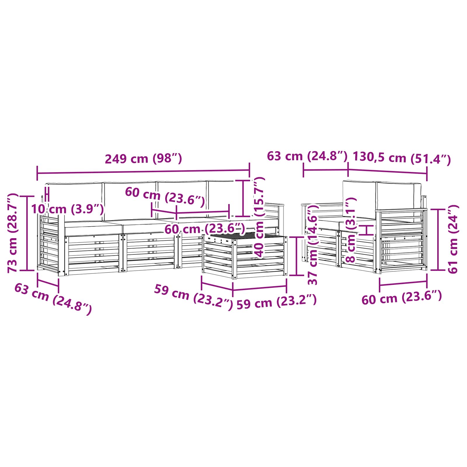 Set vanjskih sofa 7 pcs Prirodna i antracit Čvrsto drvo akacije