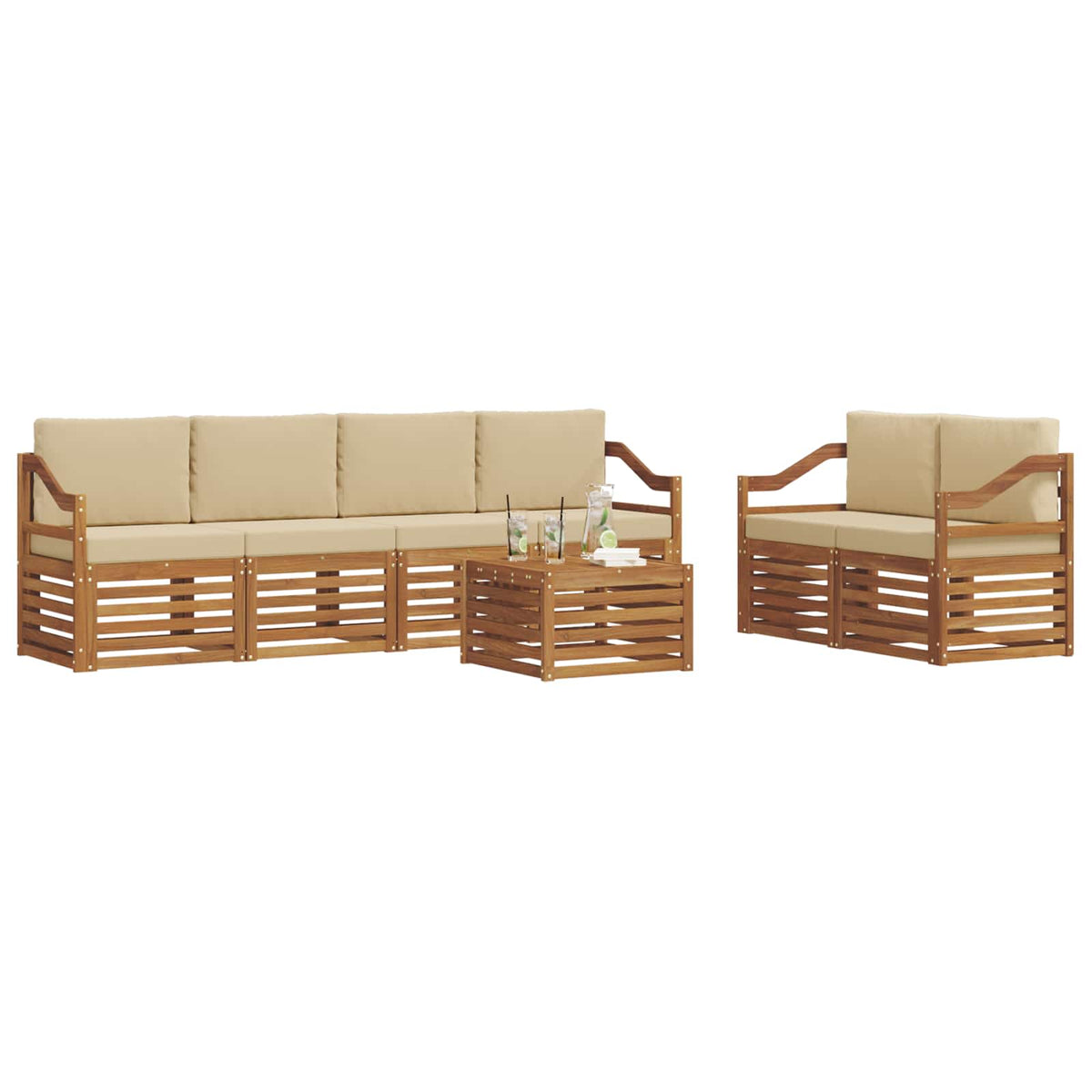 Set vanjskih sofa 7 kom. Prirodna i bež Čvrsto drvo akacije