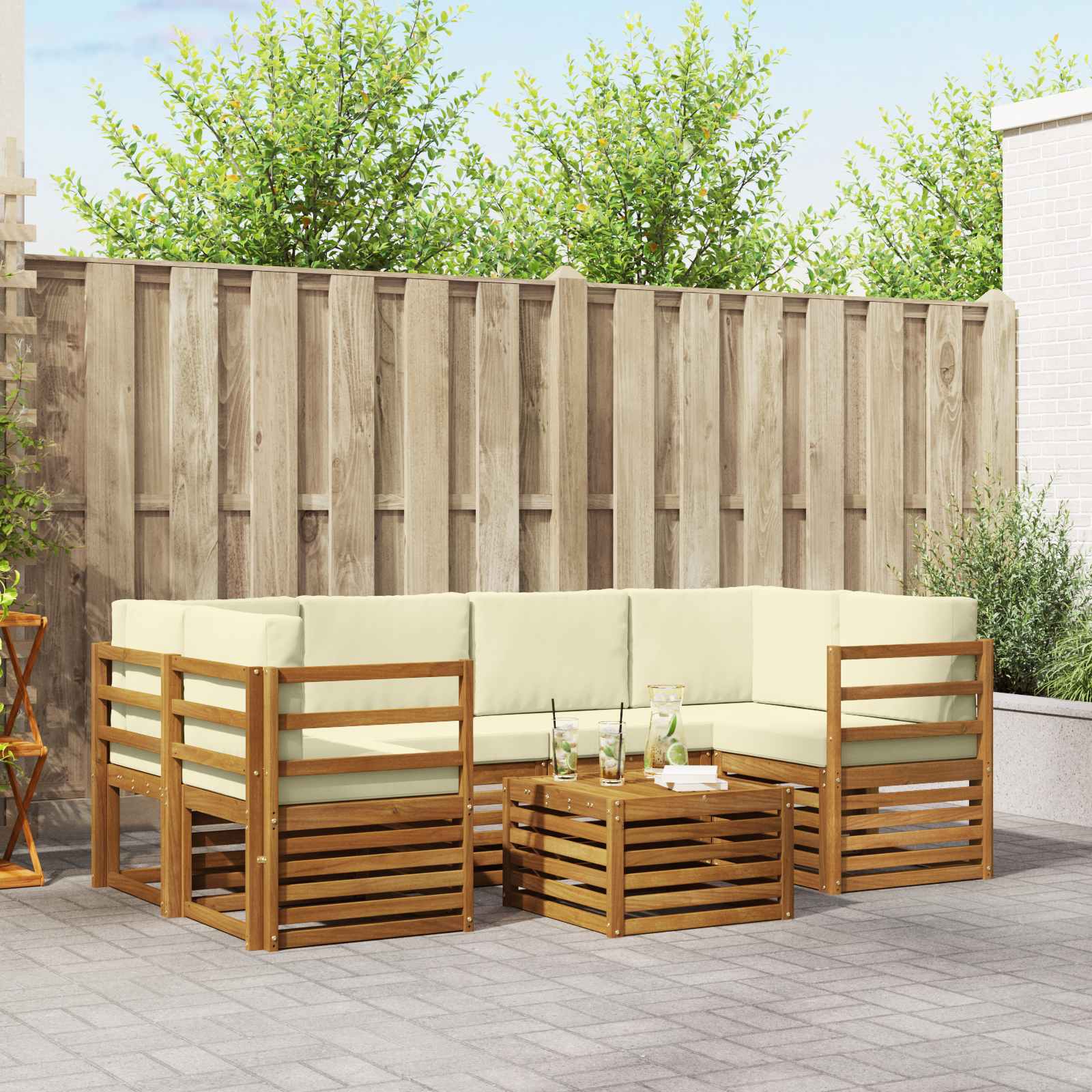 Set vanjskih sofa 7 pcs Prirodna i krem Čvrsto drvo akacije
