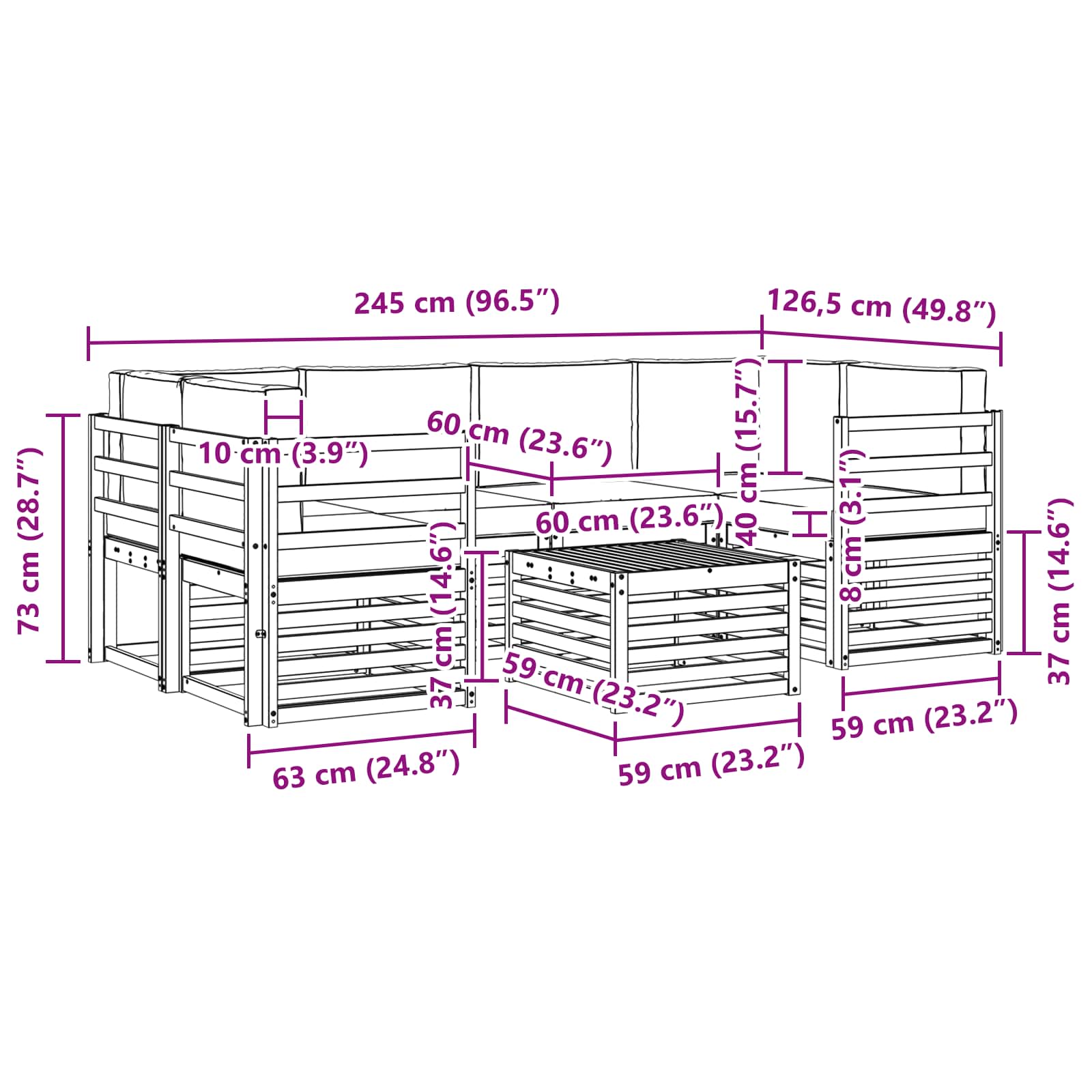 Set vanjskih sofa 7 pcs Prirodna i krem Čvrsto drvo akacije