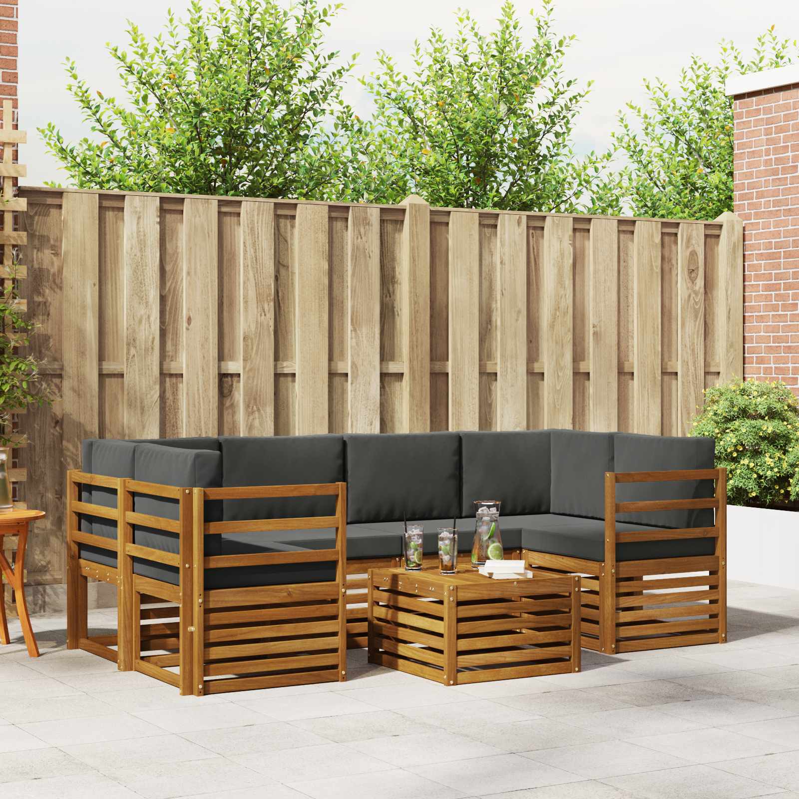 Set vanjskih sofa 7 pcs Prirodna i antracit Čvrsto drvo akacije
