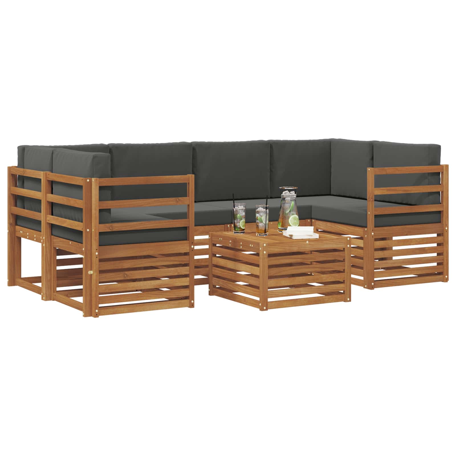 Set vanjskih sofa 7 pcs Prirodna i antracit Čvrsto drvo akacije