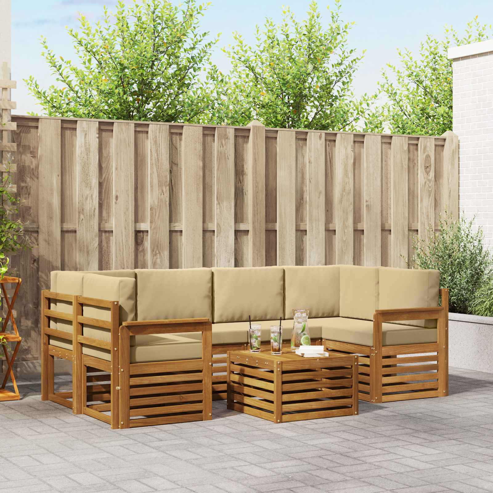 Set vanjskih sofa 7 pcs Prirodna i bež Čvrsto drvo akacije