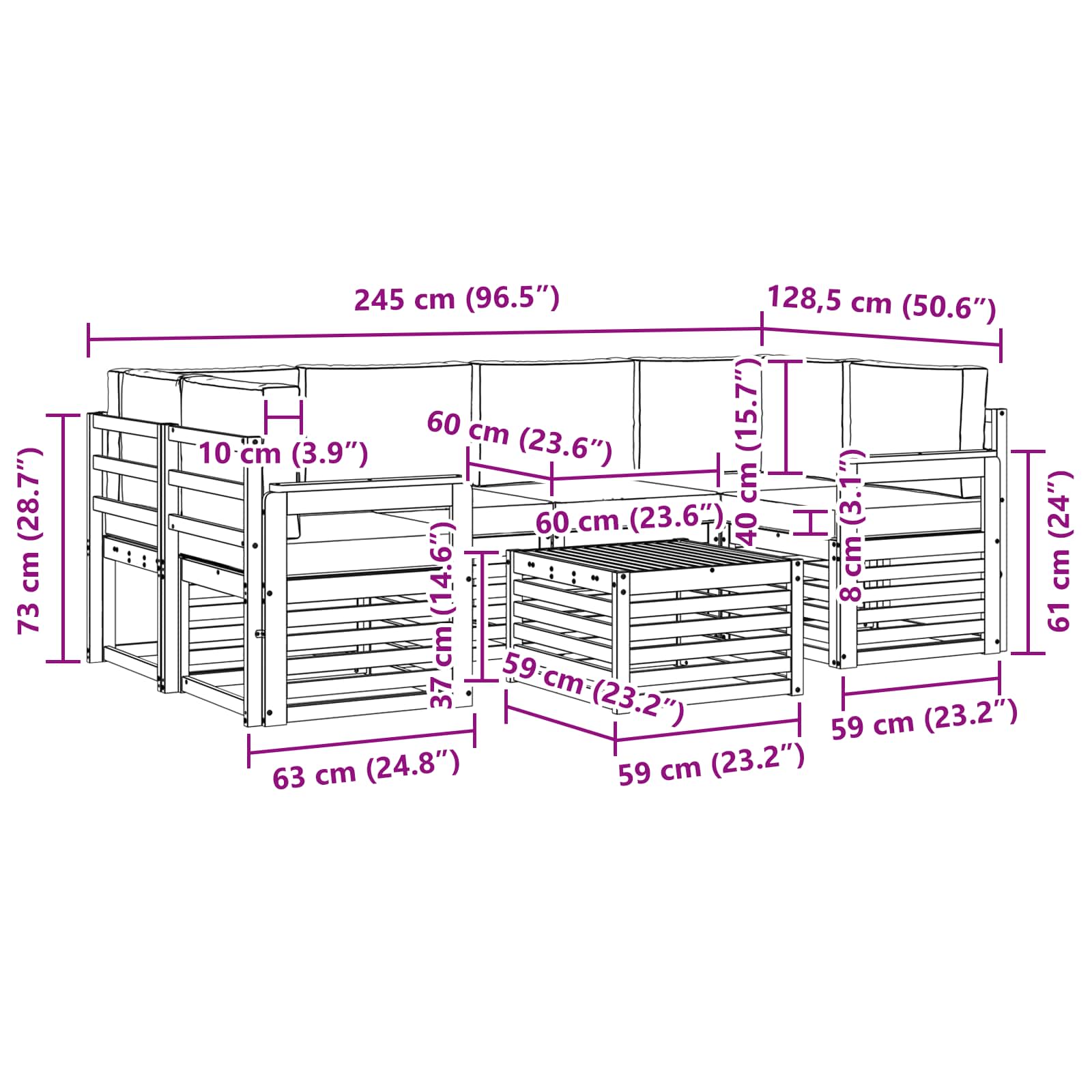 Set vanjskih sofa 7 pcs Prirodna i bež Čvrsto drvo akacije