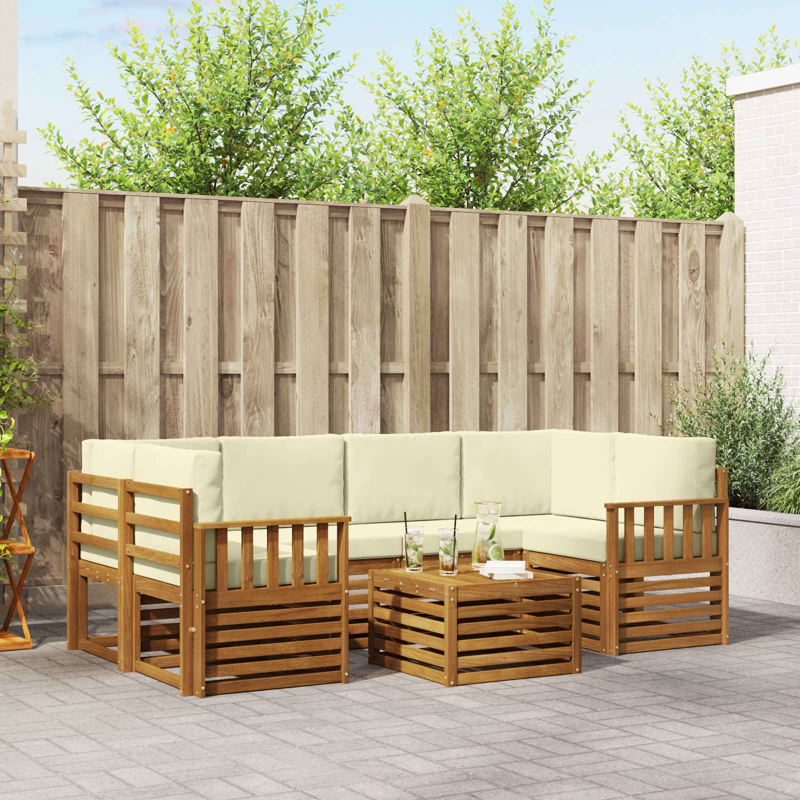 Set vanjskih sofa 7 pcs Prirodna i krem Čvrsto drvo akacije
