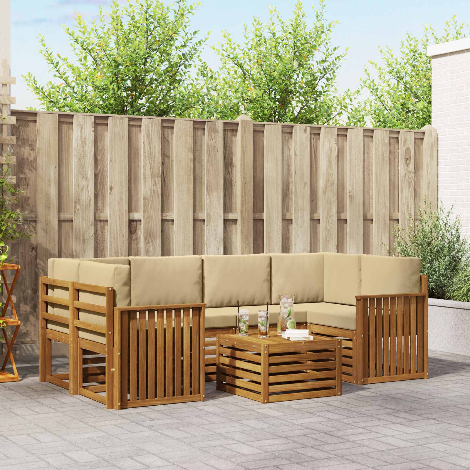 Set vanjskih sofa 7 pcs Prirodna i bež Čvrsto drvo akacije