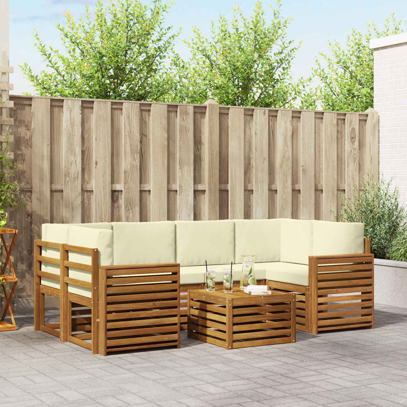 Set vanjskih sofa 7 pcs Prirodna i krem Čvrsto drvo akacije