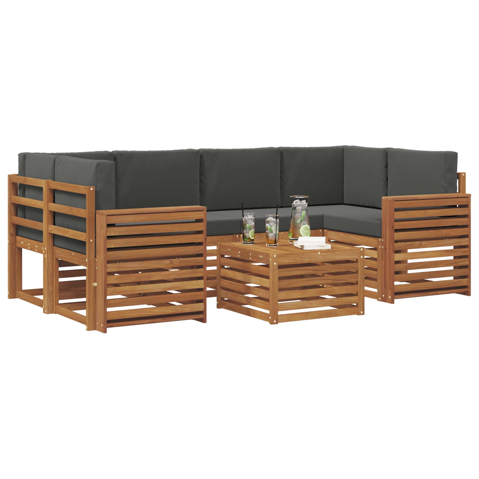 Set vanjskih sofa 7 pcs Prirodna i antracit Čvrsto drvo akacije