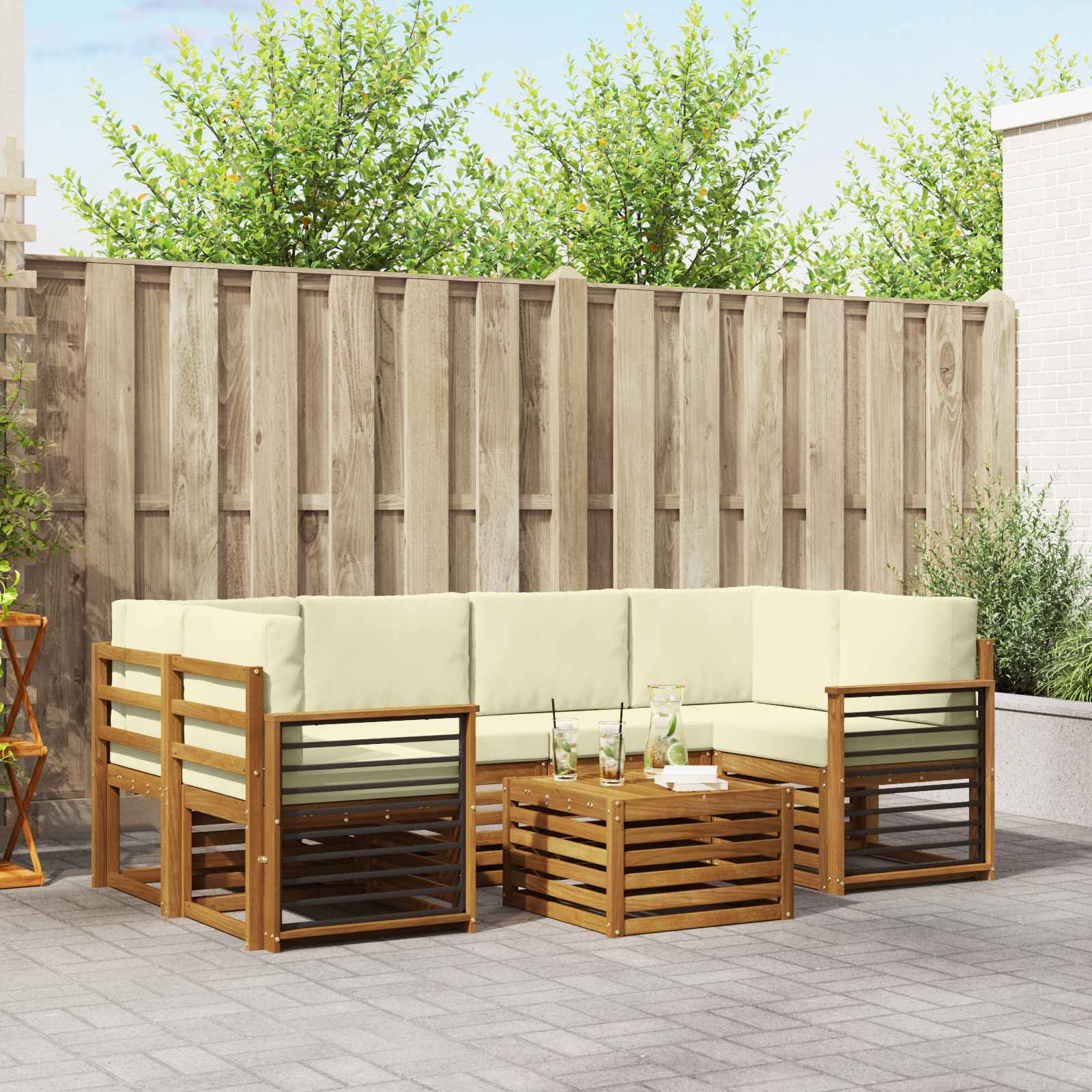 Set vanjskih sofa 7 pcs Prirodna i krem Čvrsto drvo akacije