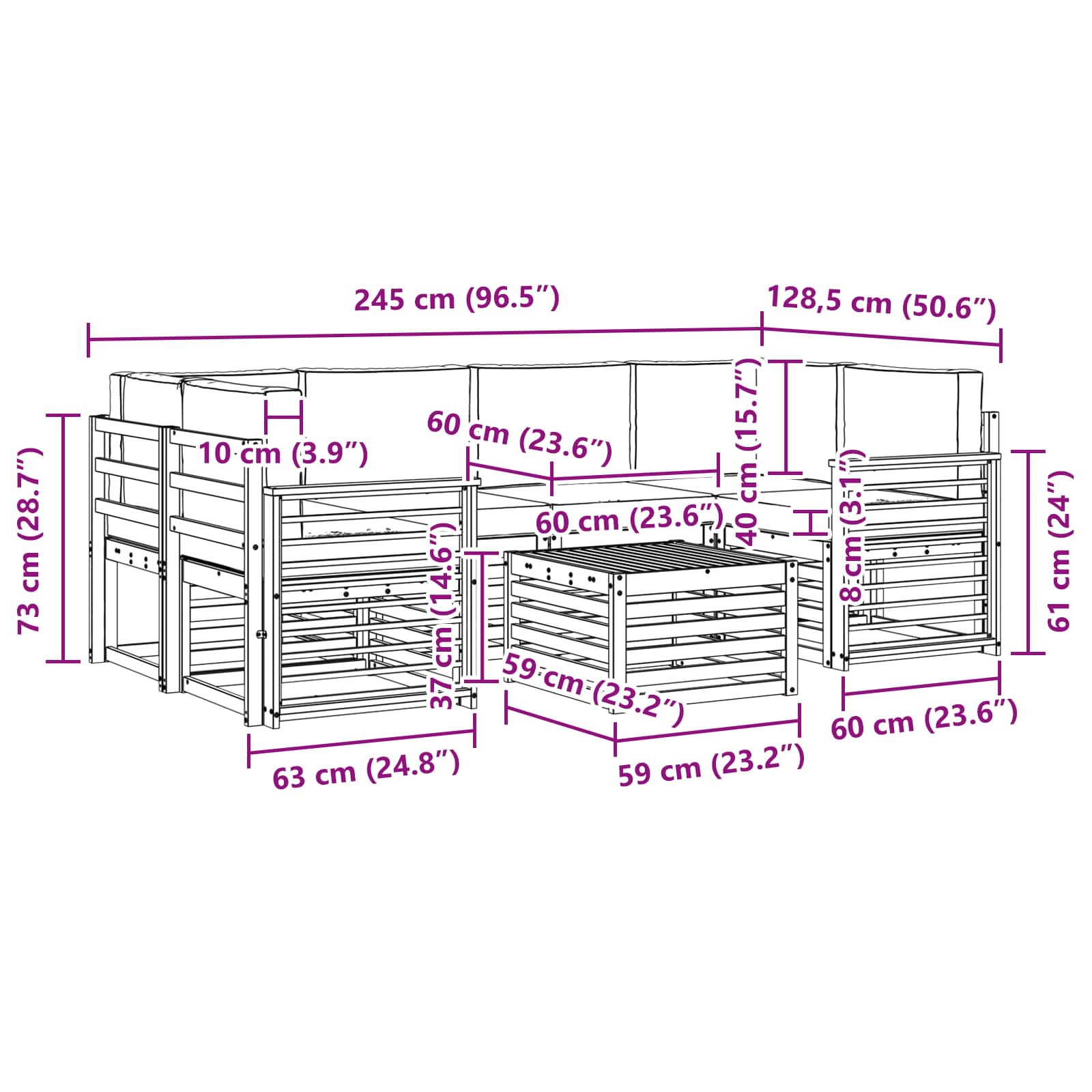 Set vanjskih sofa 7 pcs Prirodna i krem Čvrsto drvo akacije