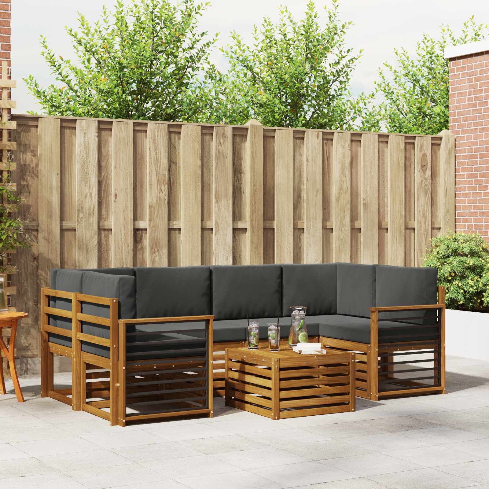 Set vanjskih sofa 7 pcs Prirodna i antracit Čvrsto drvo akacije