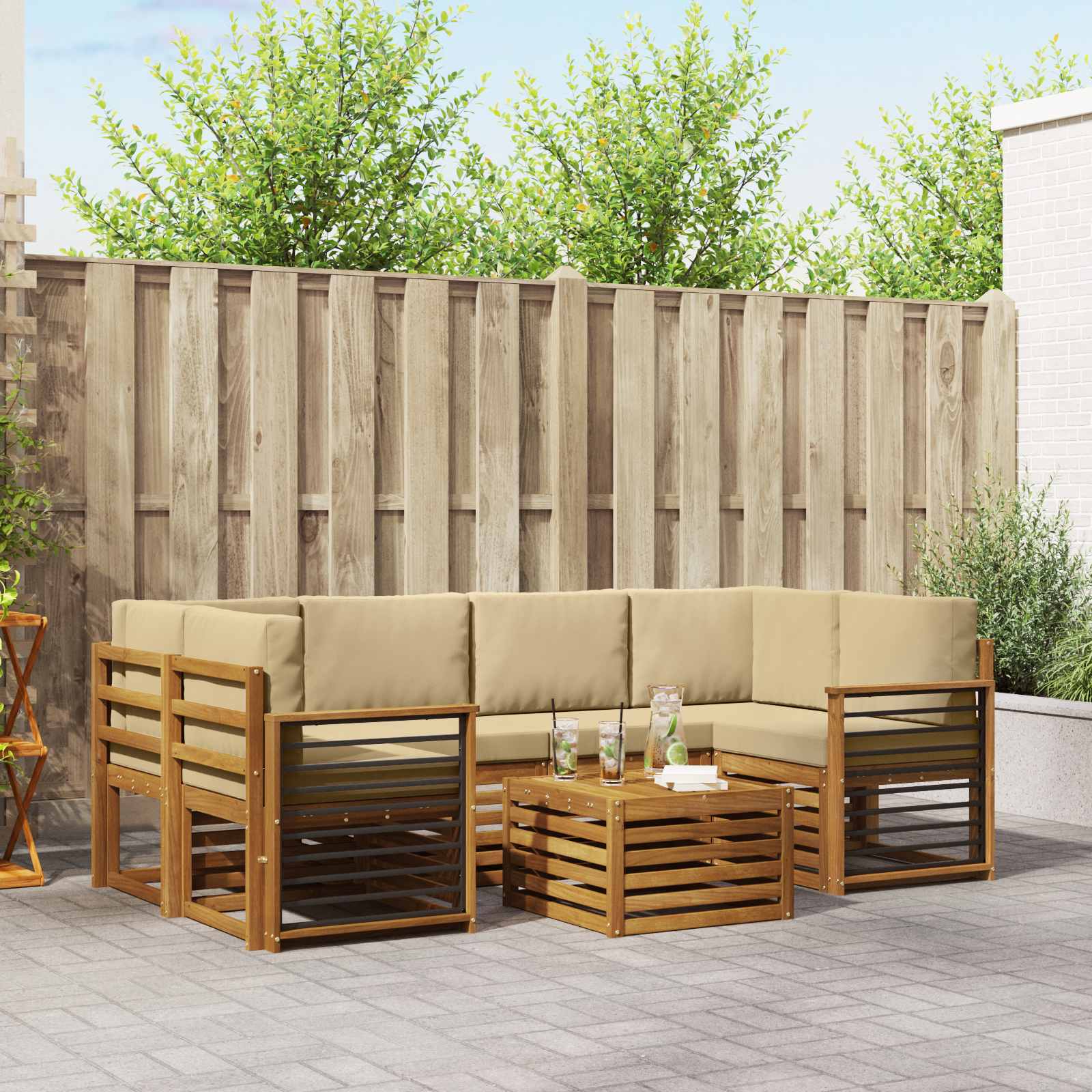 Set vanjskih sofa 7 pcs Prirodna i bež Čvrsto drvo akacije