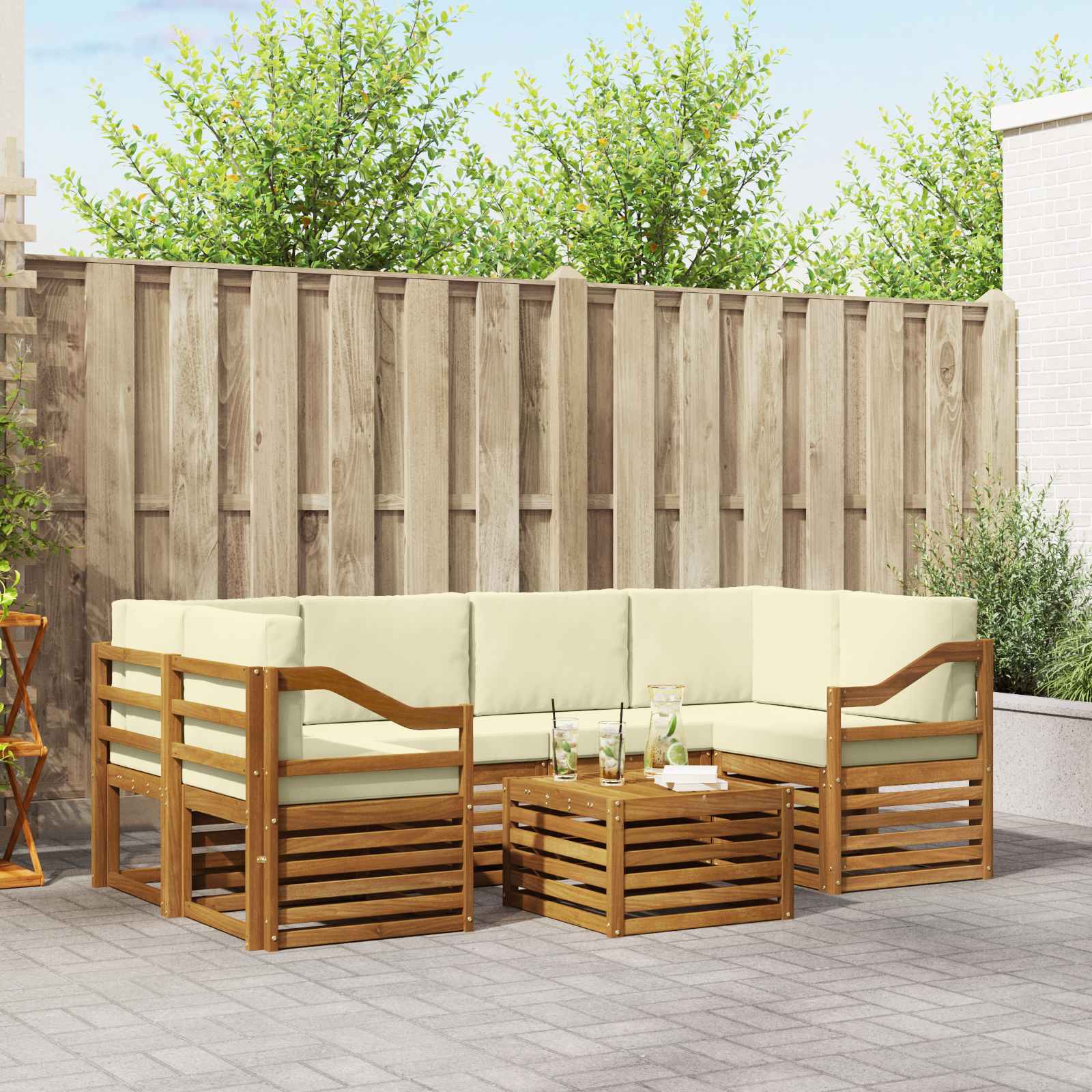 Set vanjskih sofa 7 pcs Prirodna i krem Čvrsto drvo akacije