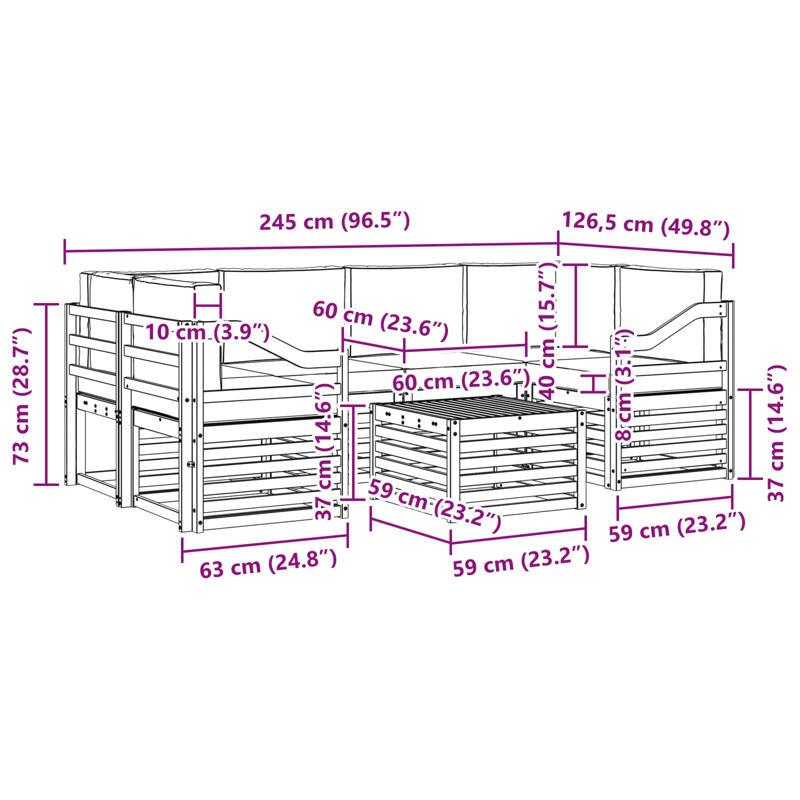 Set vanjskih sofa 7 pcs Prirodna i krem Čvrsto drvo akacije