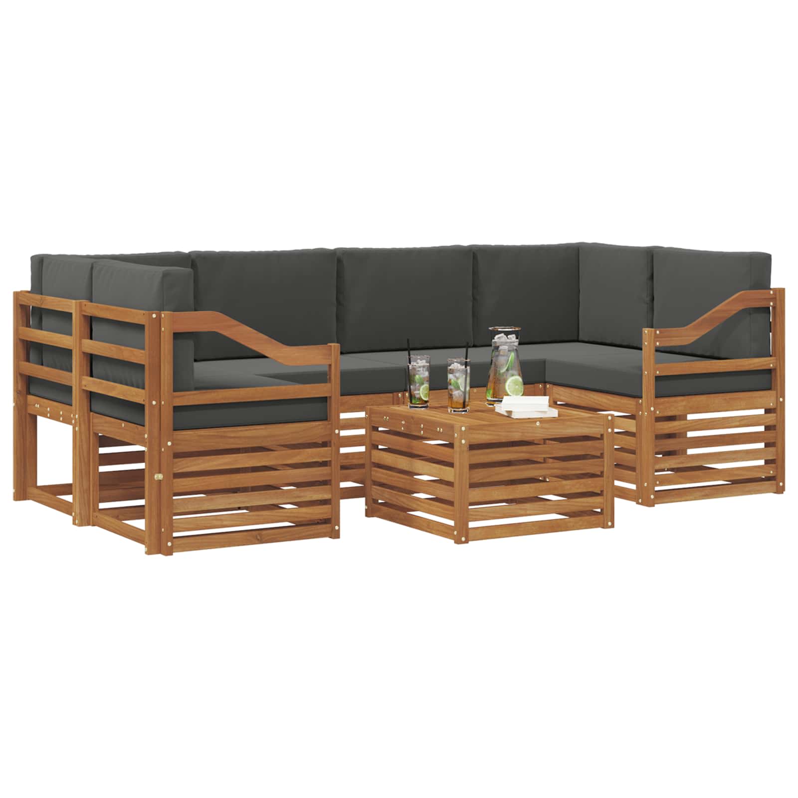 Set vanjskih sofa 7 pcs Prirodna i antracit Čvrsto drvo akacije