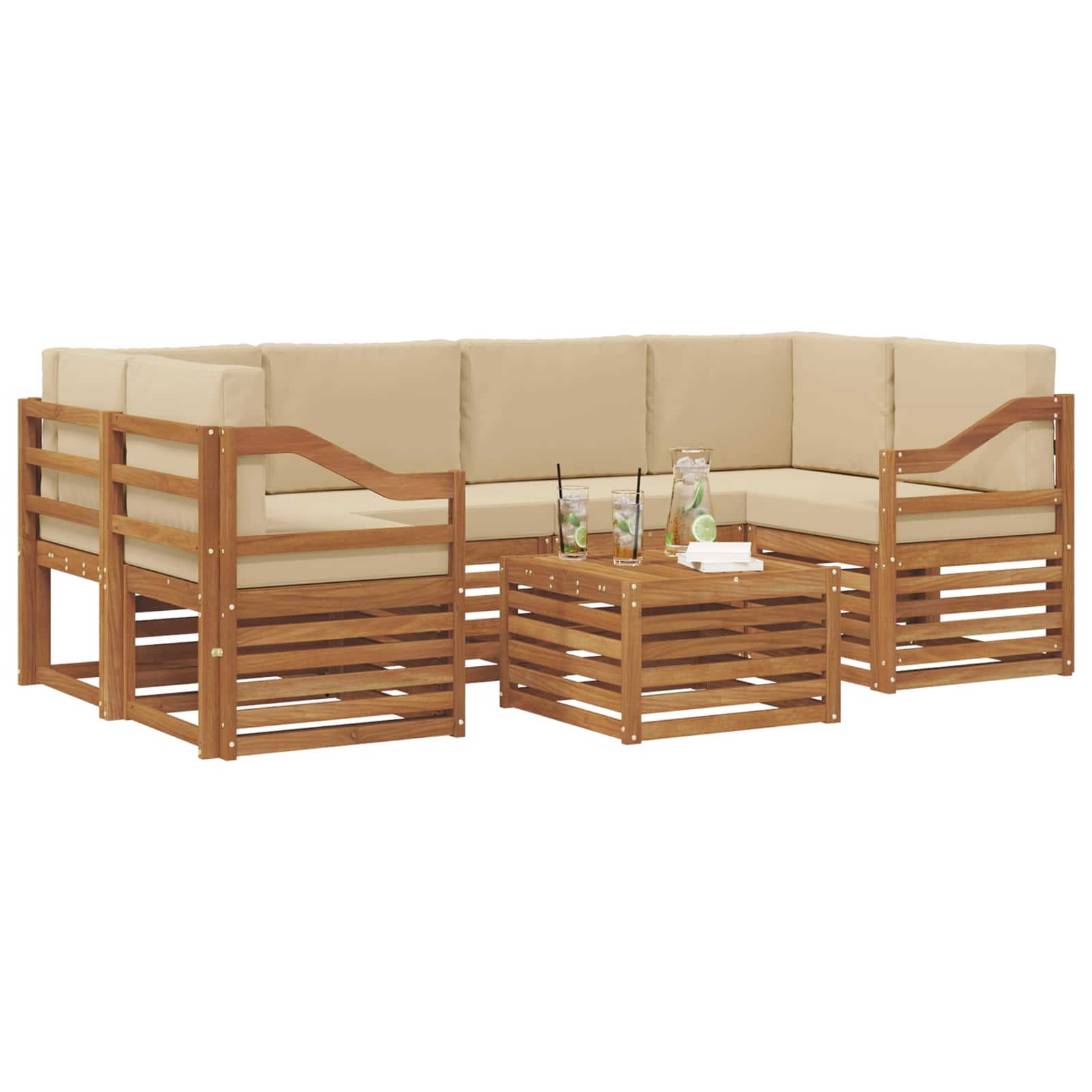 Set vanjskih sofa 7 pcs Prirodna i bež Čvrsto drvo akacije
