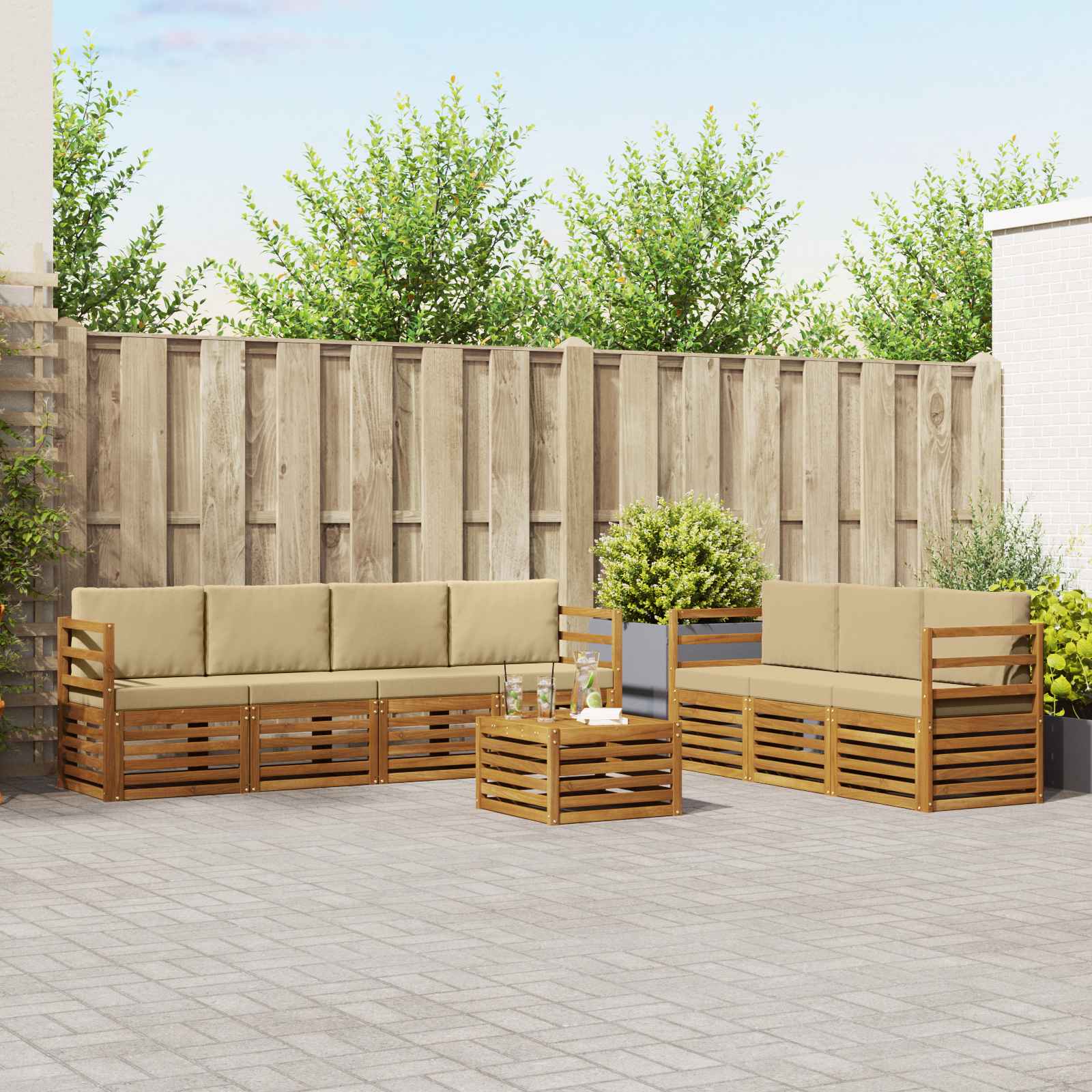 Setovi sofa s jastukom 8 pcs Prirodna i bež Čvrsto drvo akacije