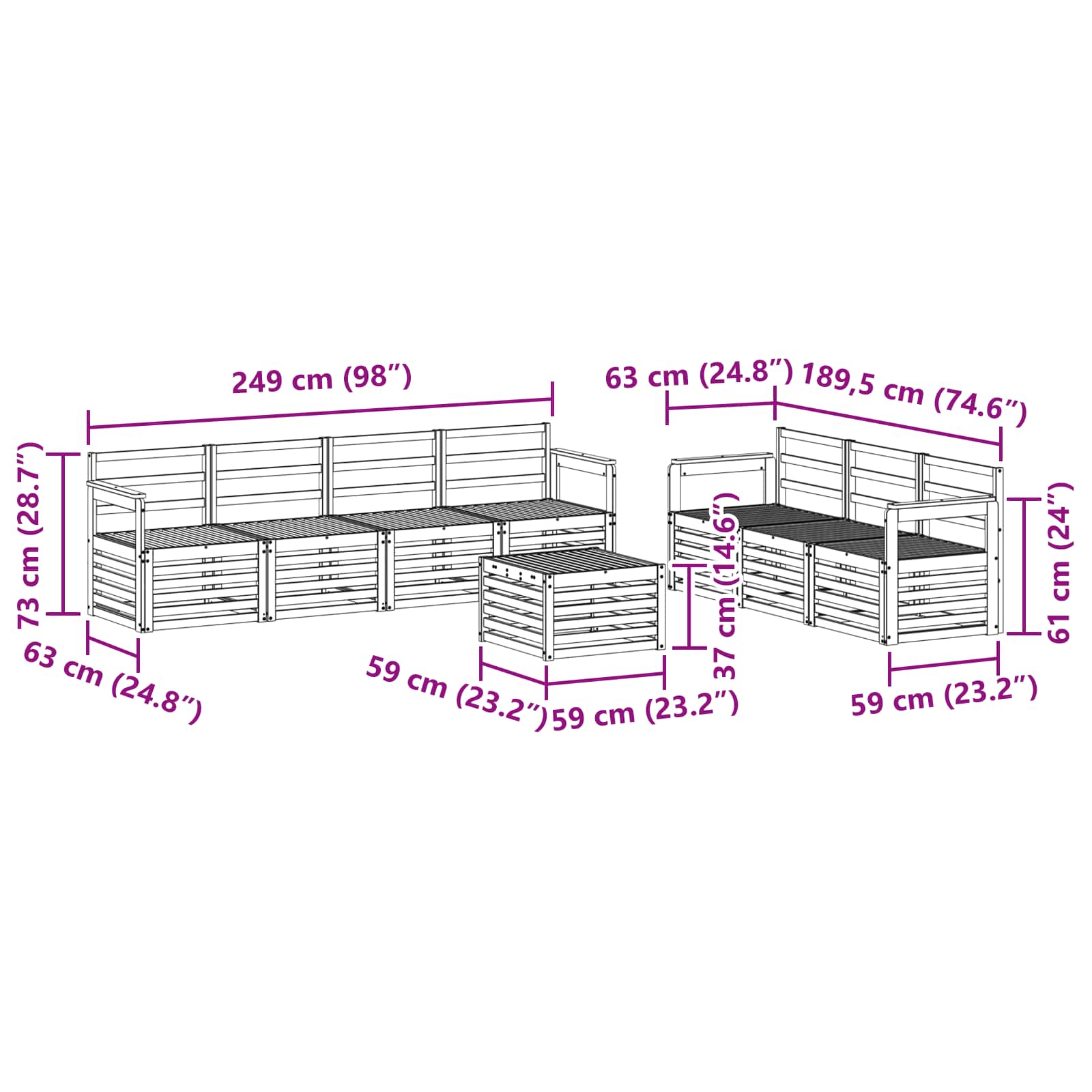 Setovi sofa 8 pcs Prirodna Čvrsto drvo akacije