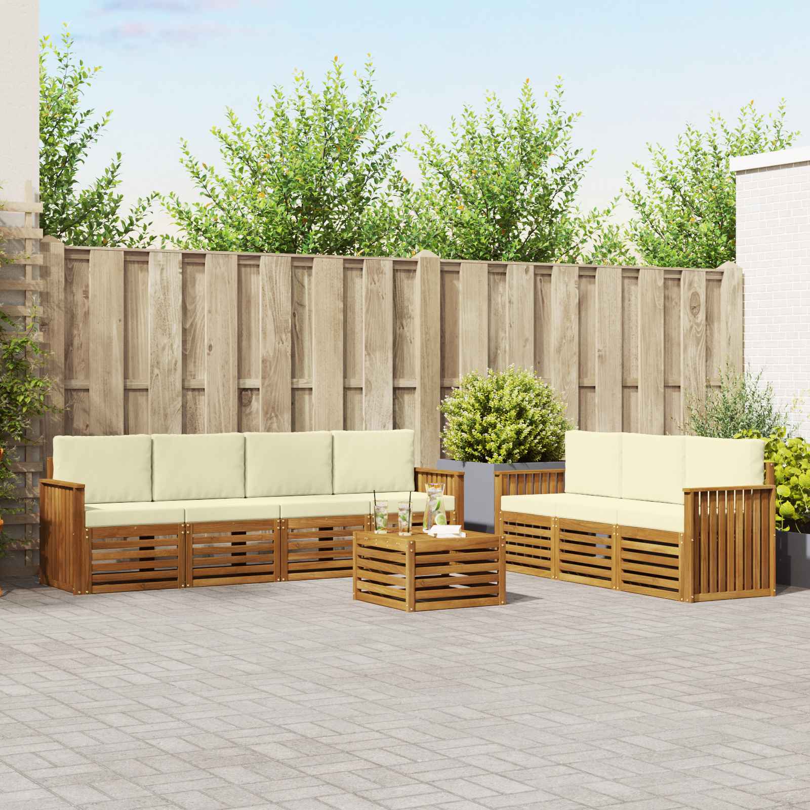 Setovi sofa 8 pcs Prirodna i krem Čvrsto drvo akacije