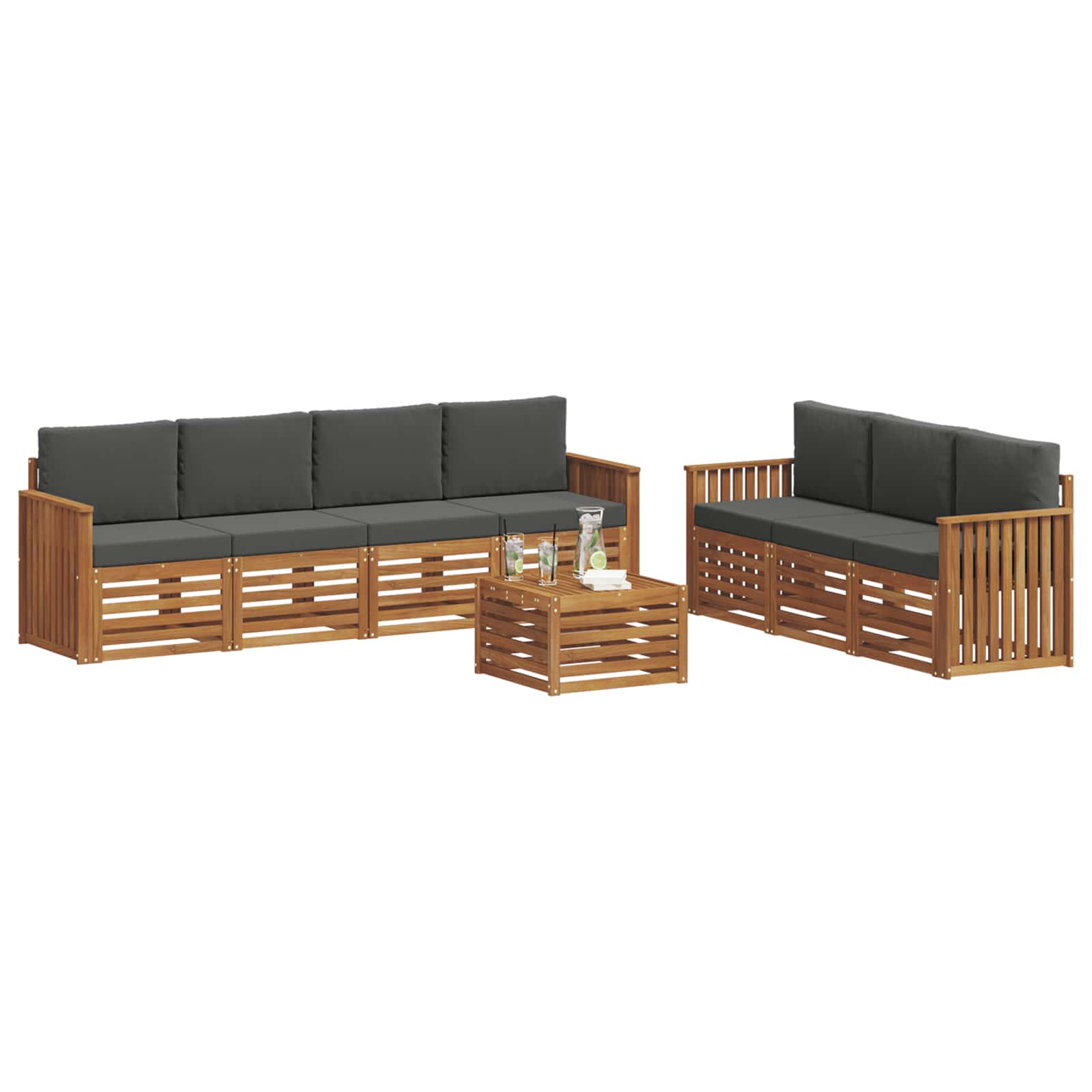Setovi sofa 8 pcs Prirodna i antracit Čvrsto drvo akacije