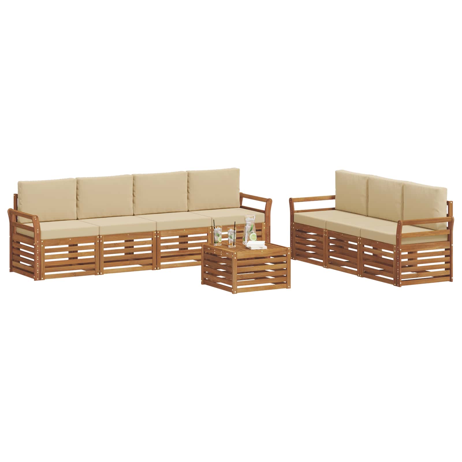 Setovi sofa s jastukom 8 pcs Prirodna i bež Čvrsto drvo akacije