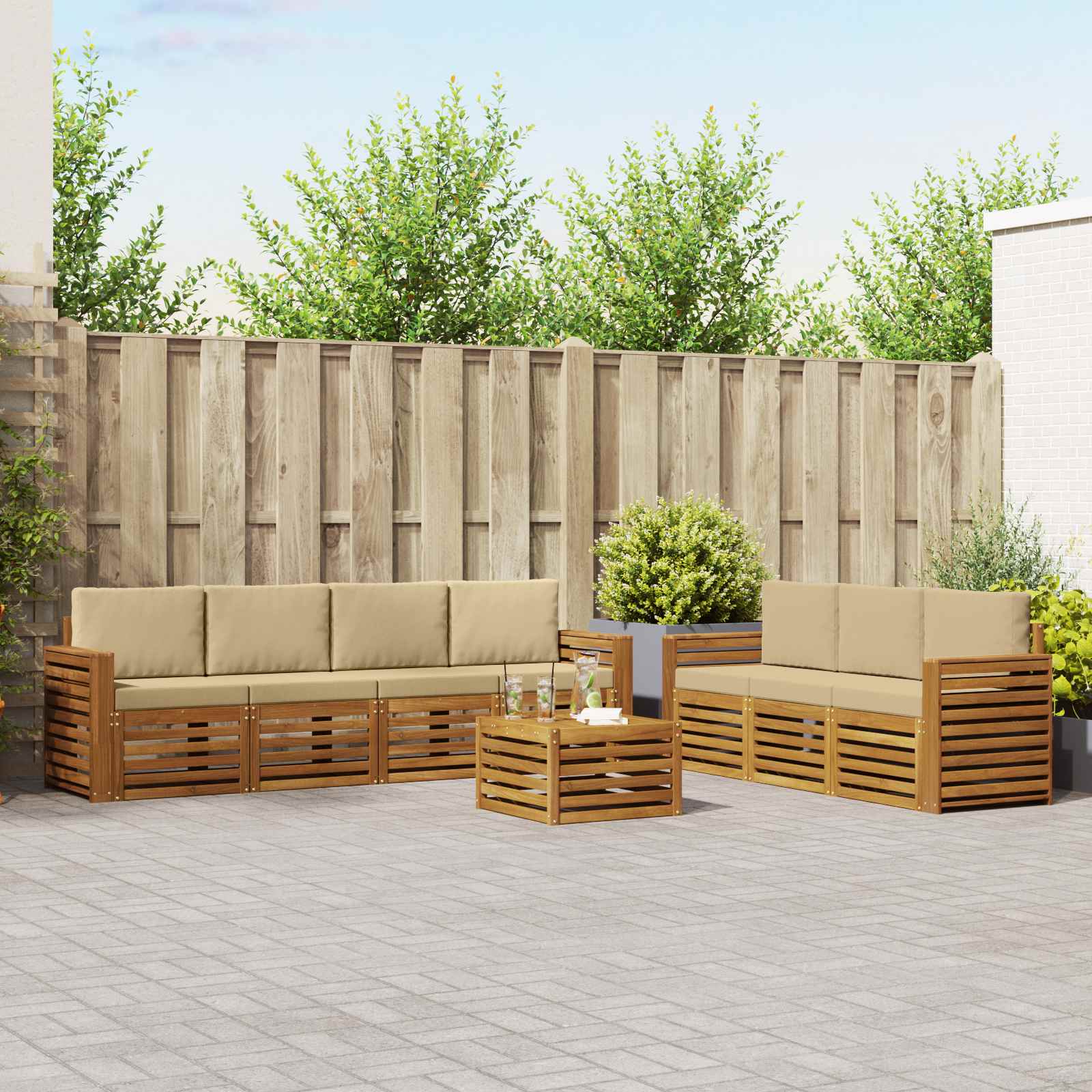 Setovi sofa s jastukom 8 pcs Prirodna i bež Čvrsto drvo akacije