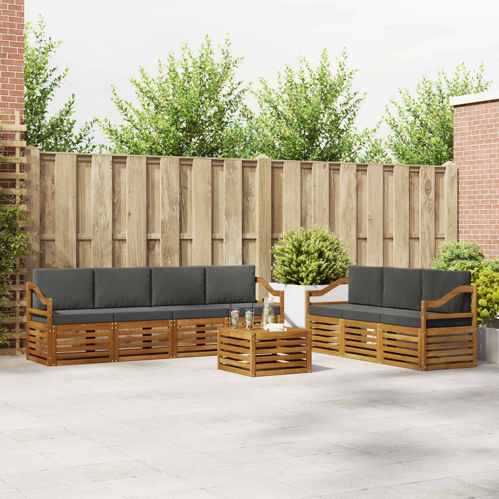 Setovi sofa 8 pcs Prirodna i antracit Čvrsto drvo akacije
