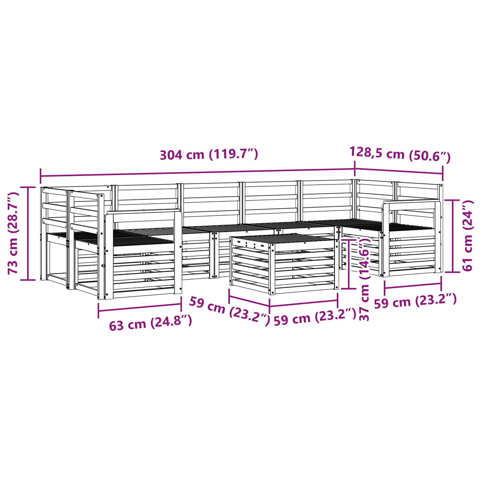 Setovi sofa 8 pcs Prirodna Čvrsto drvo akacije