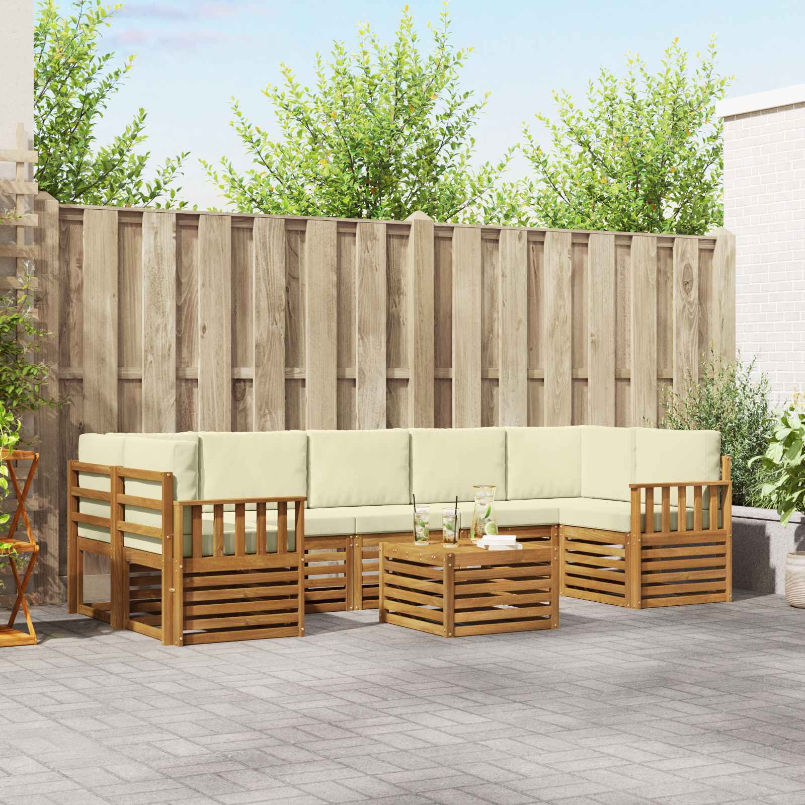 Set vanjskih sofa 8 pcs Prirodna i krem Čvrsto drvo akacije