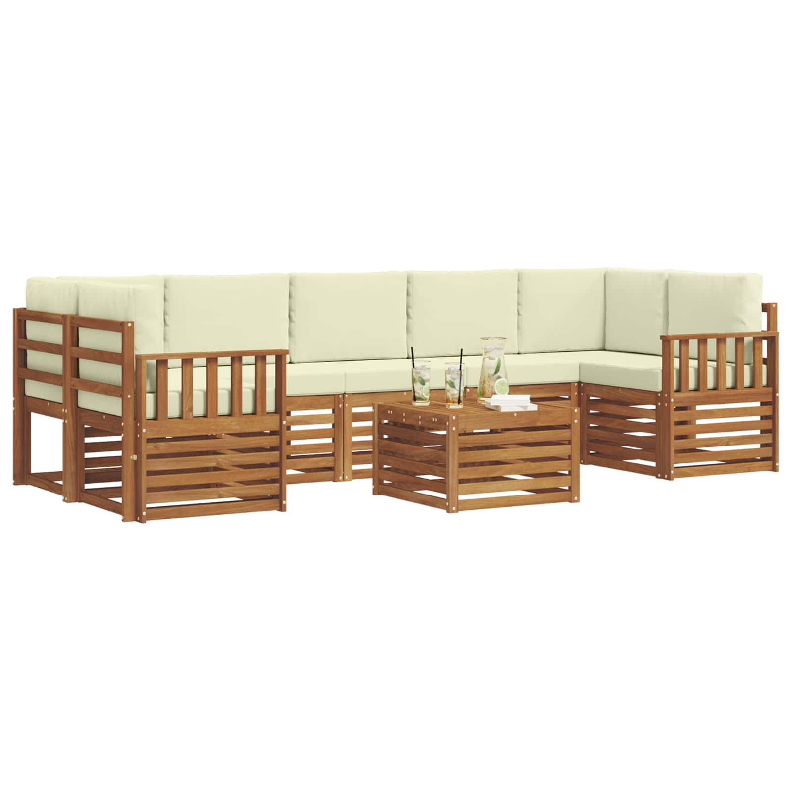 Set vanjskih sofa 8 pcs Prirodna i krem Čvrsto drvo akacije