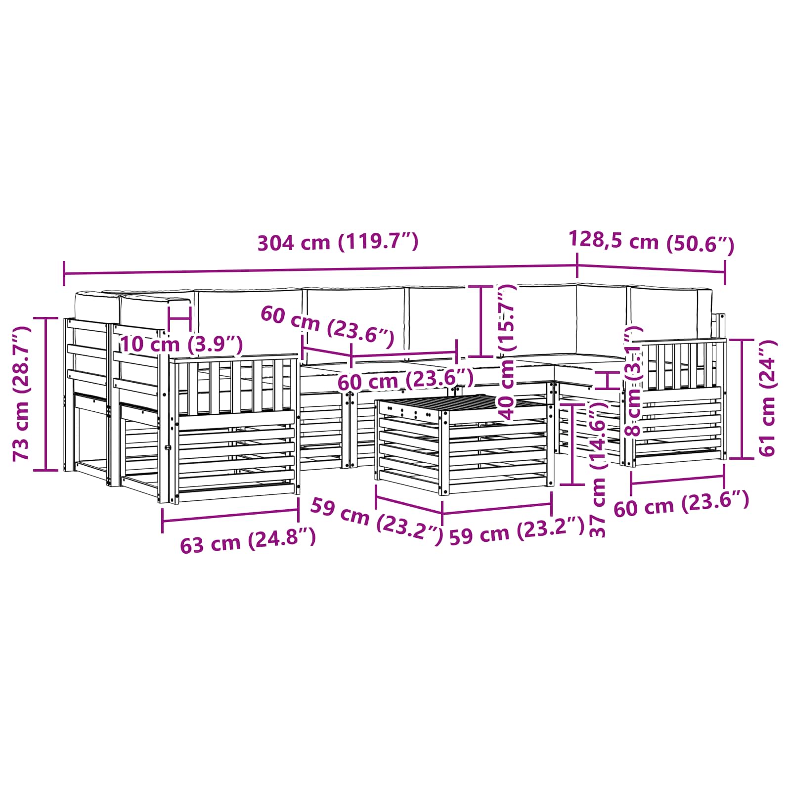 Set vanjskih sofa 8 pcs Prirodna i krem Čvrsto drvo akacije