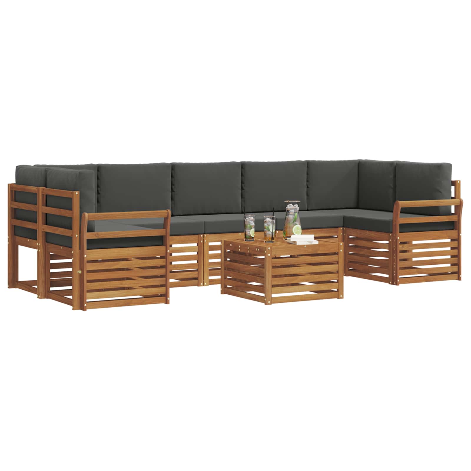 Set vanjskih sofa 8 pcs Prirodna i antracit Čvrsto drvo akacije