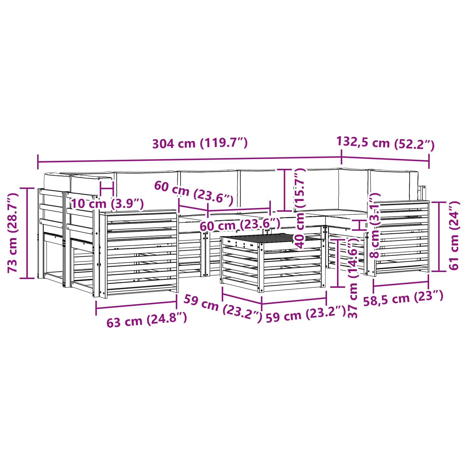 Set vanjskih sofa 8 pcs Prirodna i krem Čvrsto drvo akacije