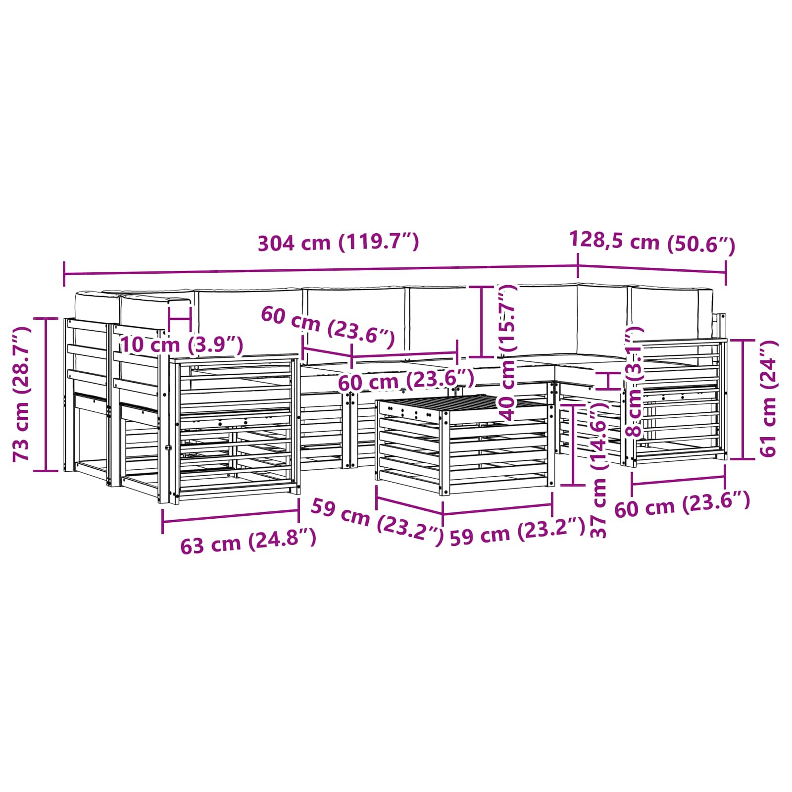 Set vanjskih sofa 8 pcs Prirodna i krem Čvrsto drvo akacije