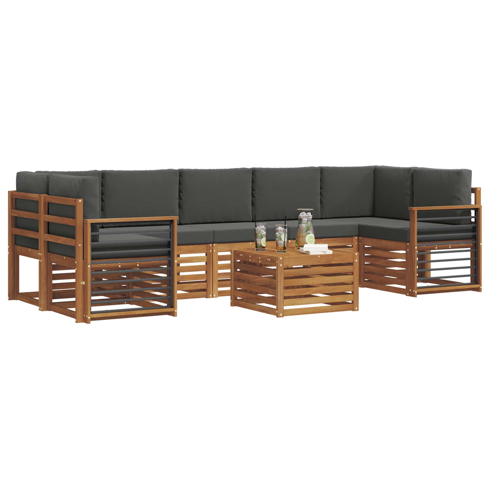 Set vanjskih sofa 8 pcs Prirodna i antracit Čvrsto drvo akacije
