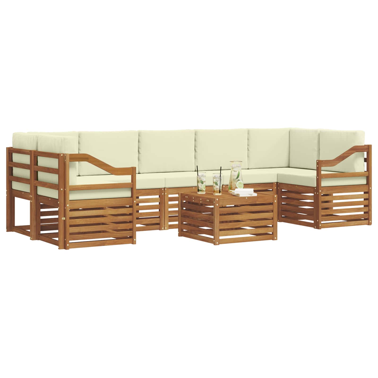 Set vanjskih sofa 8 pcs Prirodna i krem Čvrsto drvo akacije