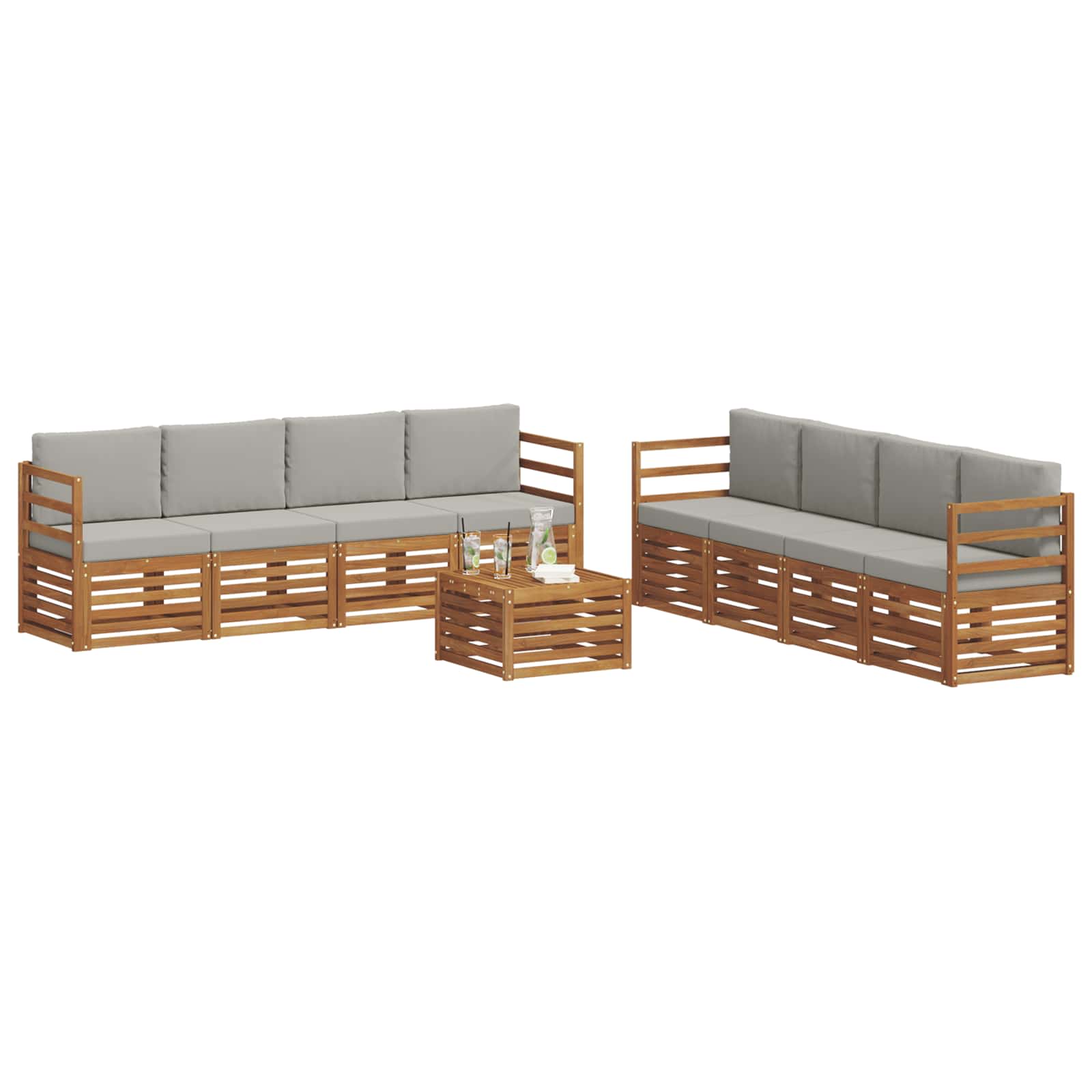 Setovi sofa 9 pcs Prirodna i svijetlo siva Čvrsto drvo akacije