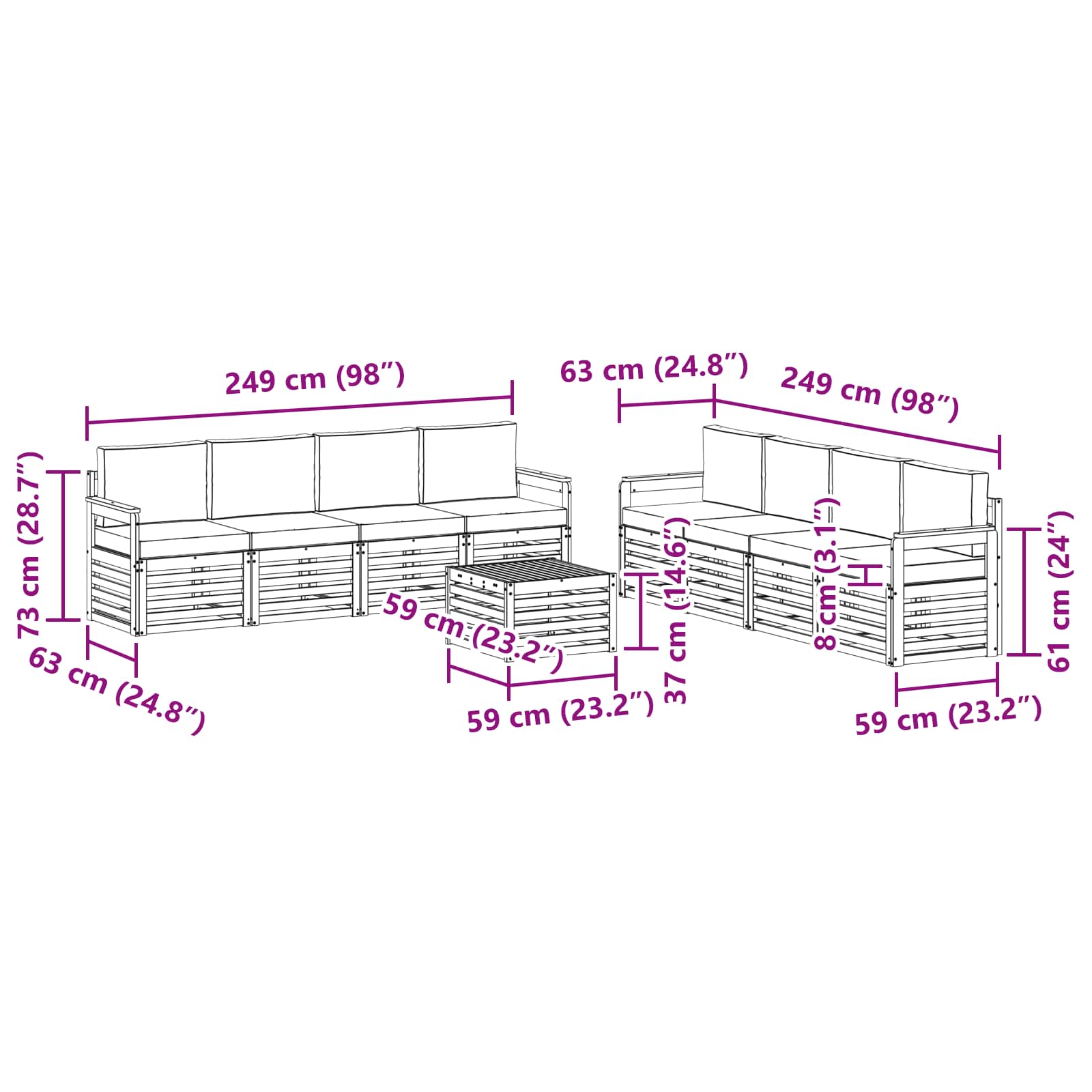 Setovi sofa 9 pcs Prirodna i krem Čvrsto drvo akacije