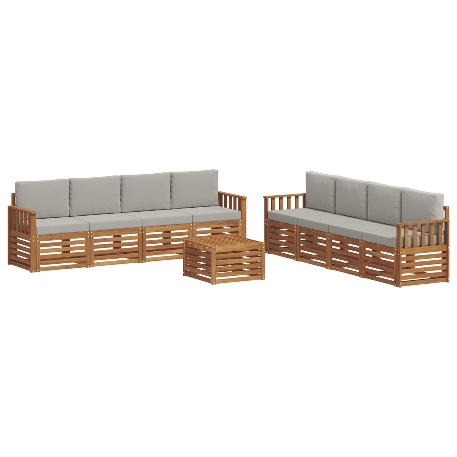 Setovi sofa 9 pcs Prirodna i svijetlo siva Čvrsto drvo akacije