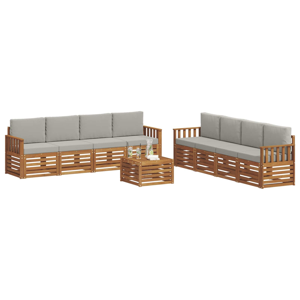 Set vanjskih sofa 9 kom. Prirodna i svjetlosiva