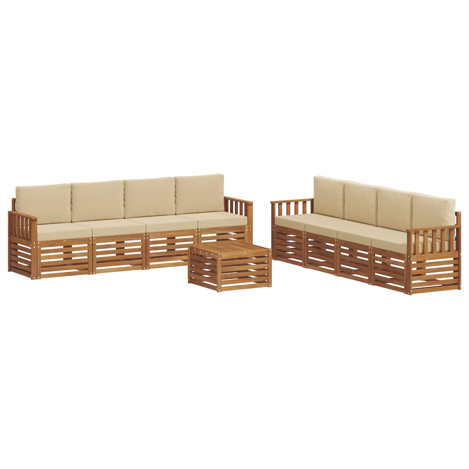 Setovi sofa s jastukom 9 pcs Prirodna i bež Čvrsto drvo akacije