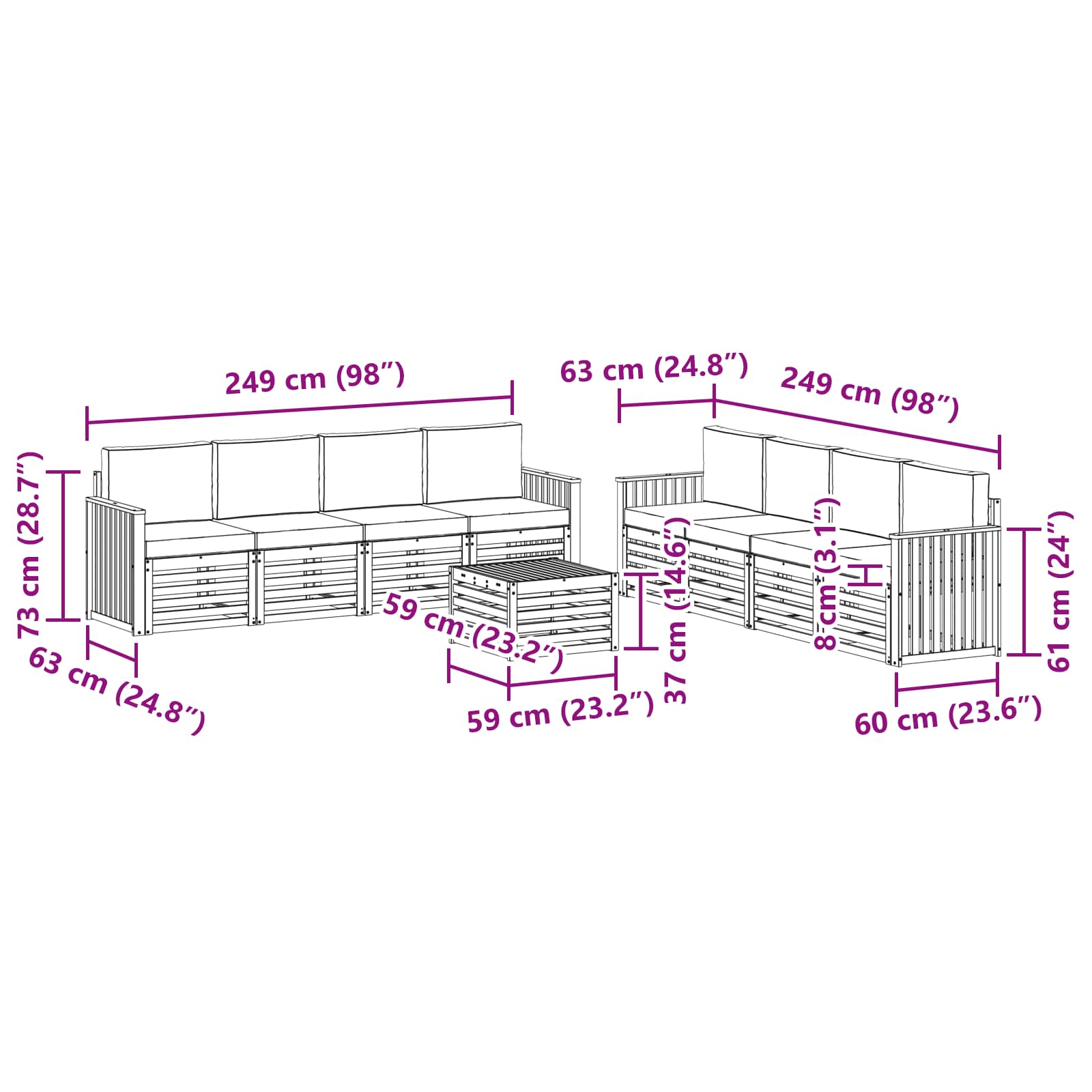 Setovi sofa 9 pcs Prirodna i antracit Čvrsto drvo akacije