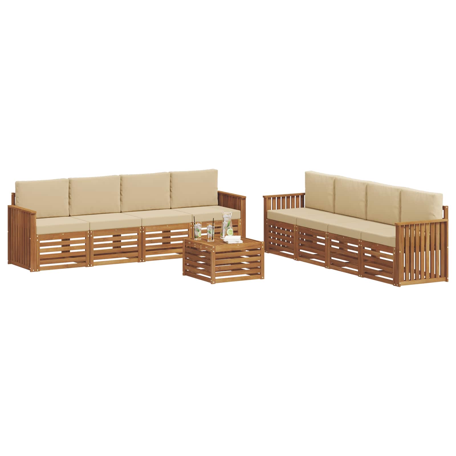 Setovi sofa s jastukom 9 pcs Prirodna i bež Čvrsto drvo akacije