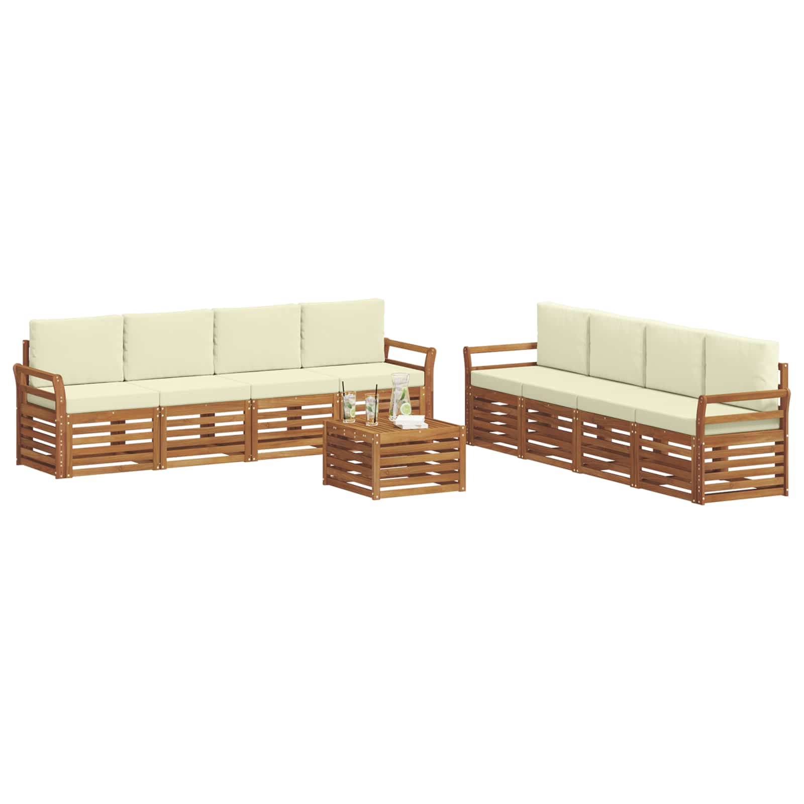Setovi sofa 9 pcs Prirodna i krem Čvrsto drvo akacije
